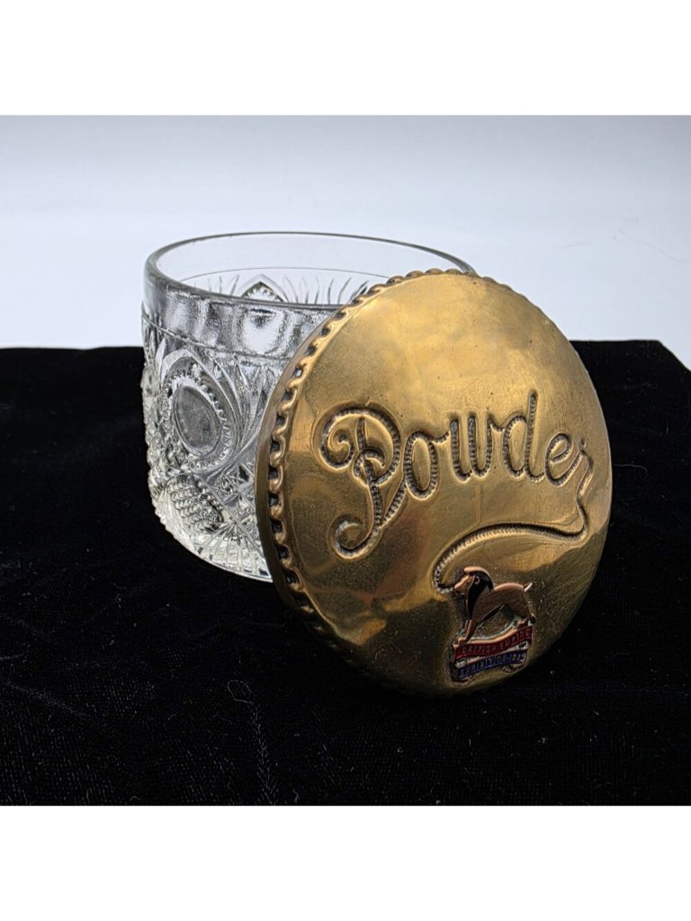 Antique 1924 Glass Container Brass Lid Lion British Empire Exhibition Souvenir